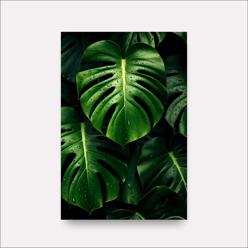 Quadros Folhas de Monstera Tropical Gotas de Chuva