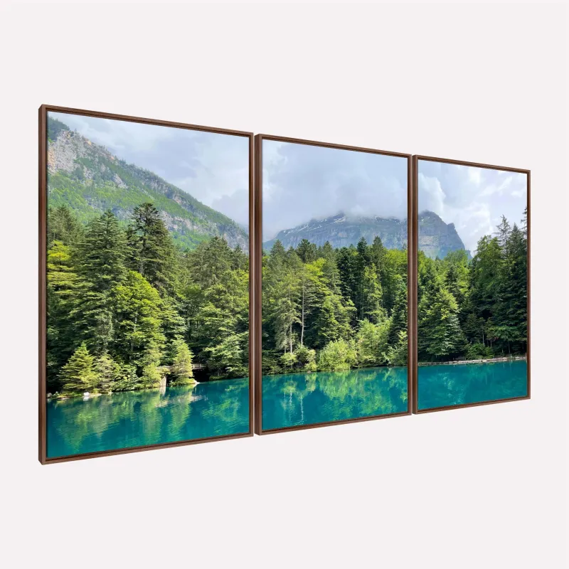 Quadro Paisagem Lago de Blausse Suíça Árvores e Motanhas