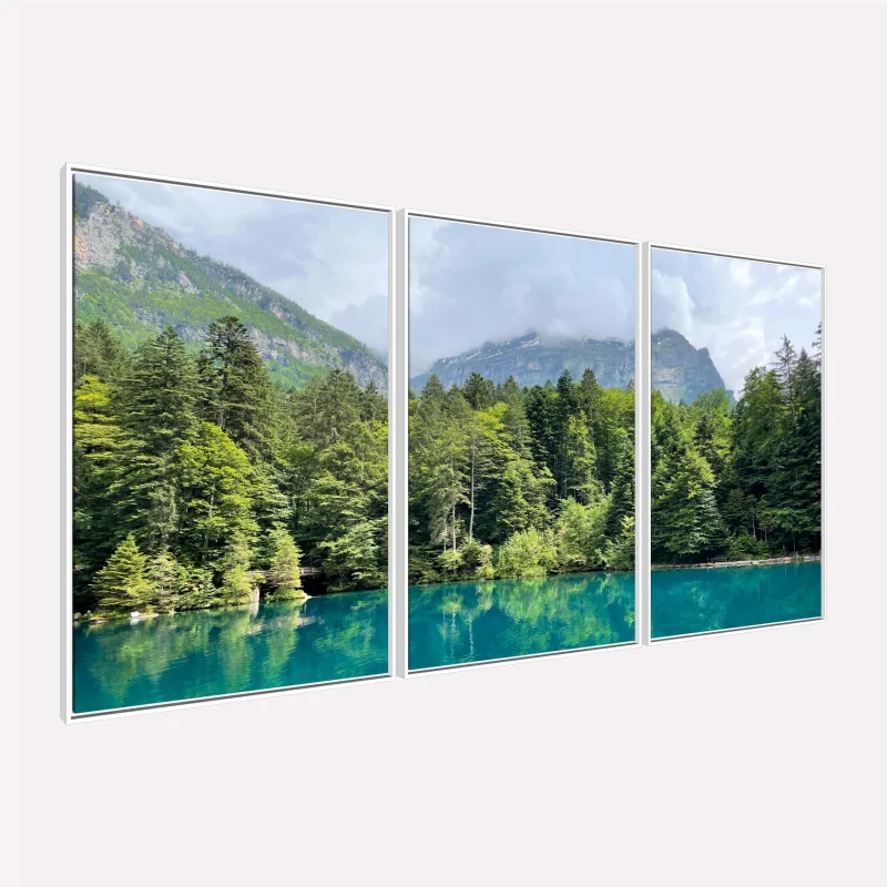 Quadro Paisagem Lago de Blausse Suíça Árvores e Motanhas