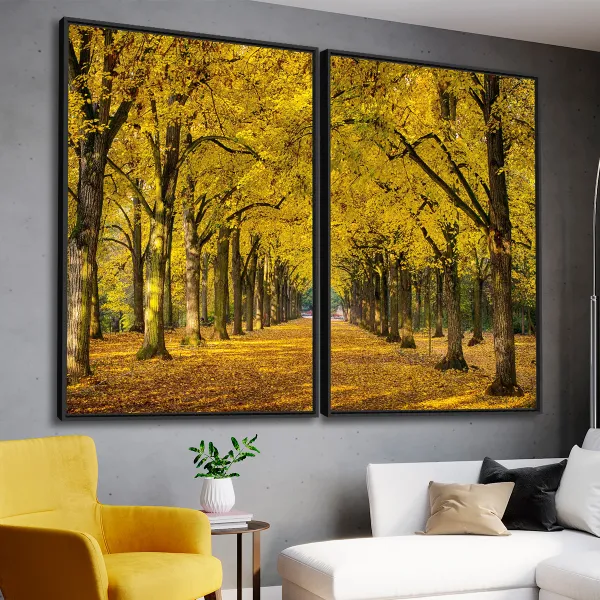 Quadro Paisagem Bosque Encantador Árvores Amarelas