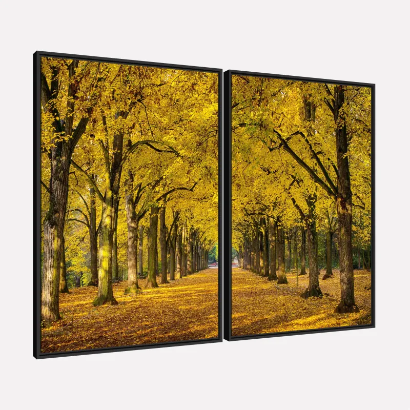 Quadro Paisagem Bosque Encantador Árvores Amarelas