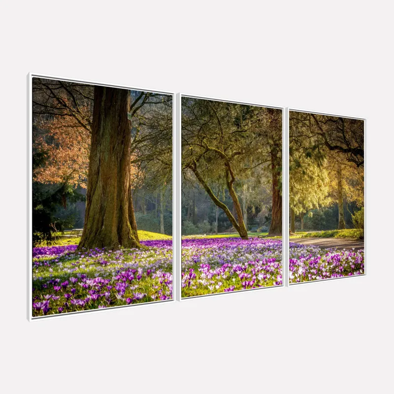 Quadro Paisagem Natureza Radiante Árvores e Flores Roxas