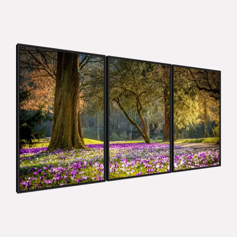 Quadro Paisagem Natureza Radiante Árvores e Flores Roxas