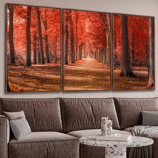 Quadro Paisagem Floresta Vermelha Fogo do Outono