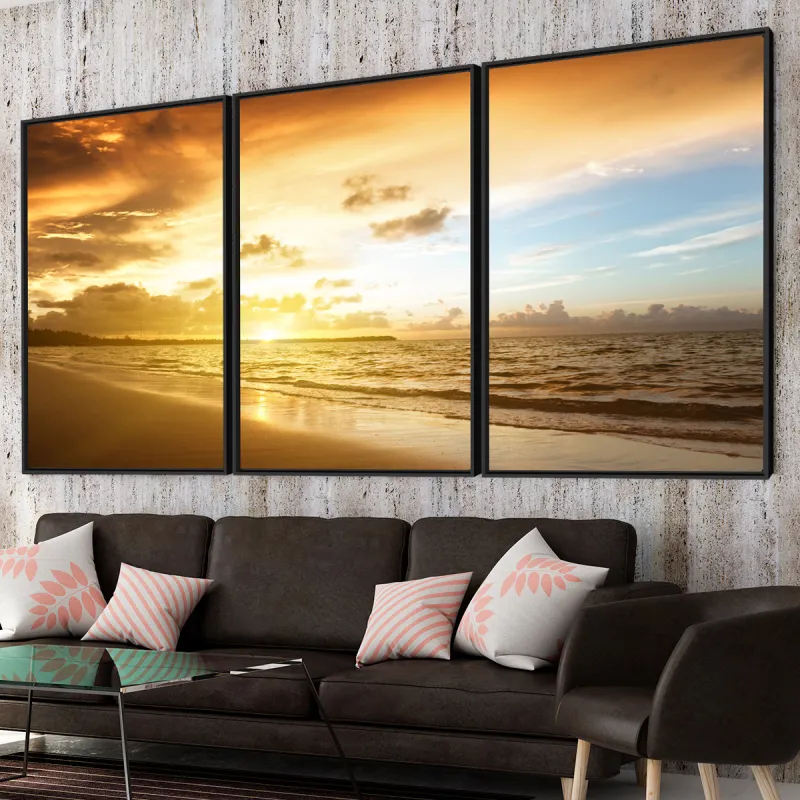 Quadro Paisagem Praia Encantadora Horizonte Dourado