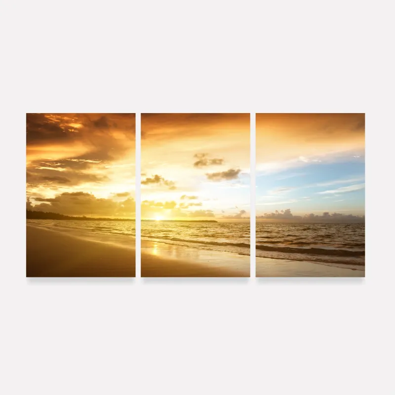 Quadro Paisagem Praia Encantadora Horizonte Dourado