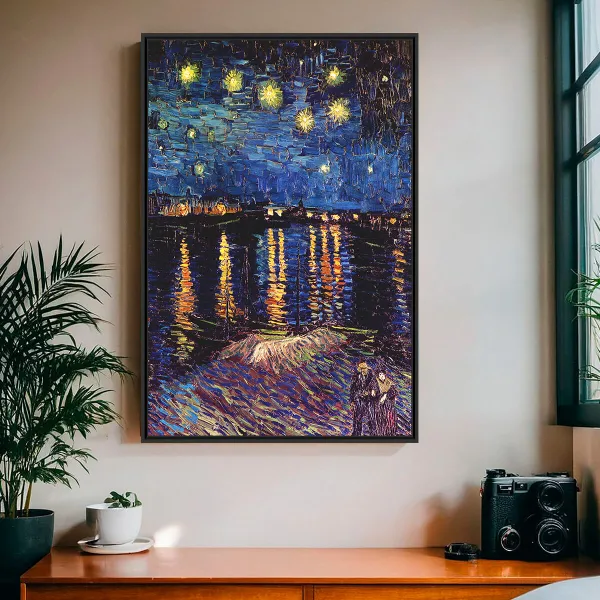 Quadro Noite Estrelada Sobre o Ródano - Van Gogh - Releitura