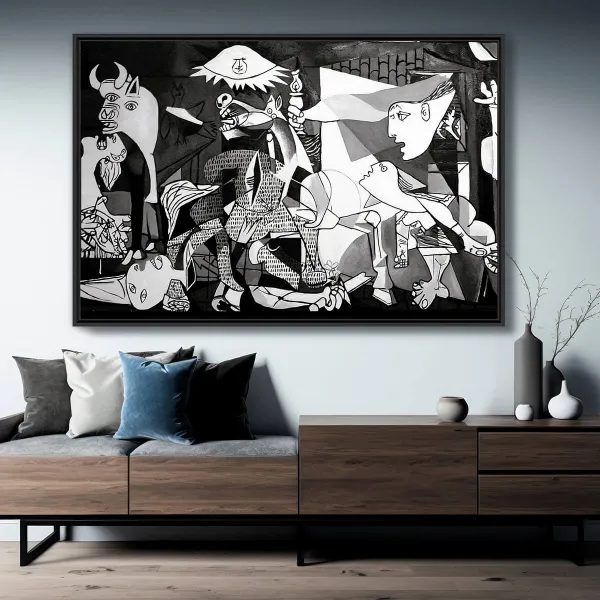 Quadro Guernica em Preto e Branco de Pablo Picasso Releitura