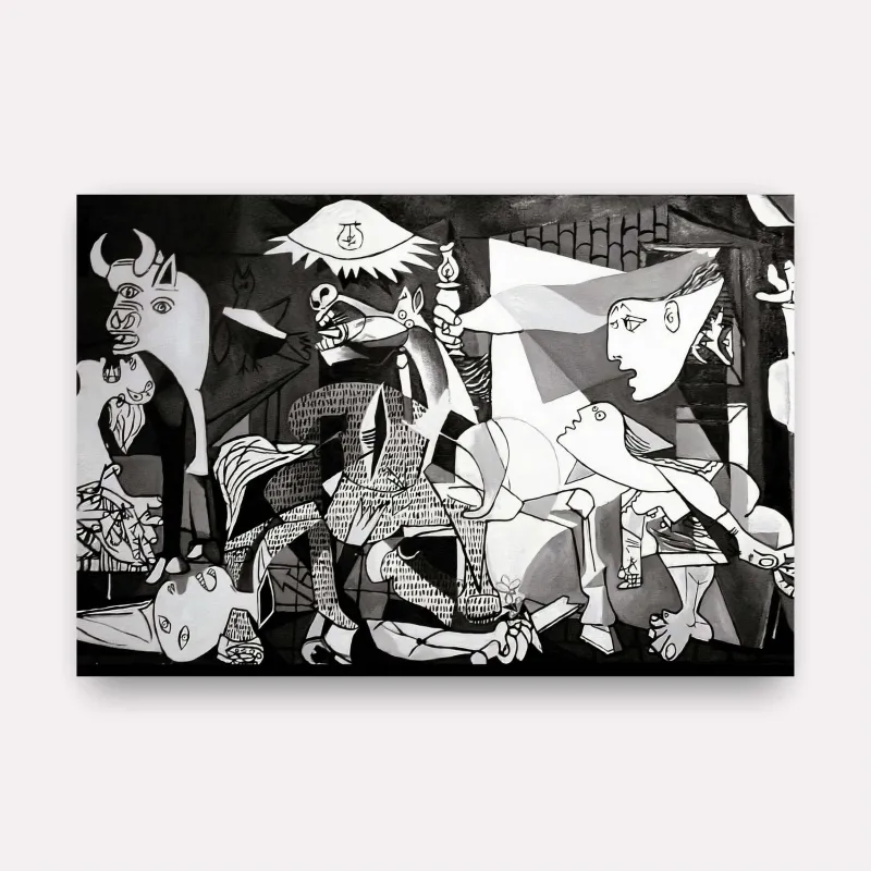 Quadro Guernica em Preto e Branco de Pablo Picasso Releitura