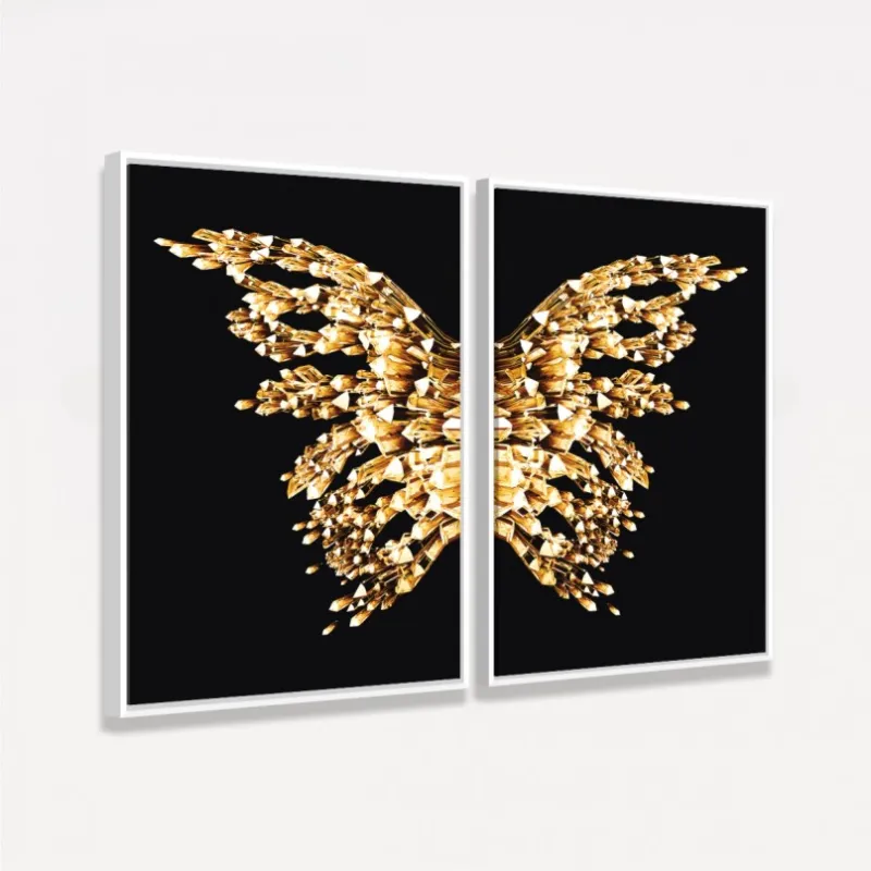 Quadro Abstrato Borboleta Asas Douradas Moderno - Golden On Black