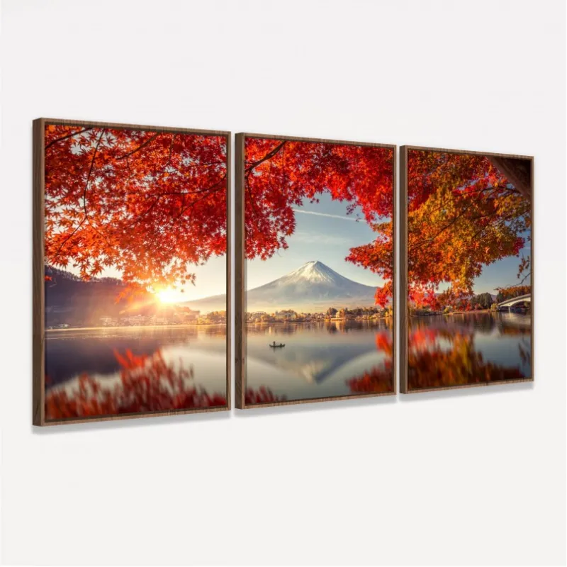 Quadro Árvore Folhas Vermelhas - Paisagem de Outono Oriental