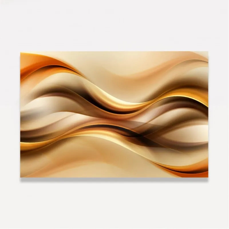 Quadro Abstrato Moderno Ondas Marrom e Dourado