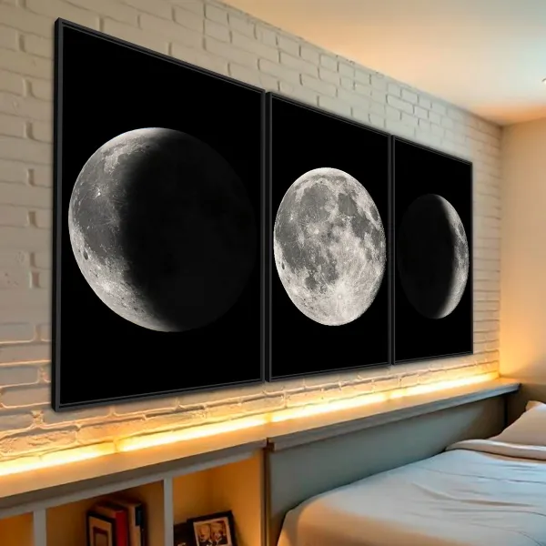 Kit Quadros Lua Fases Lunar em Arte decorativo - 3 Peças