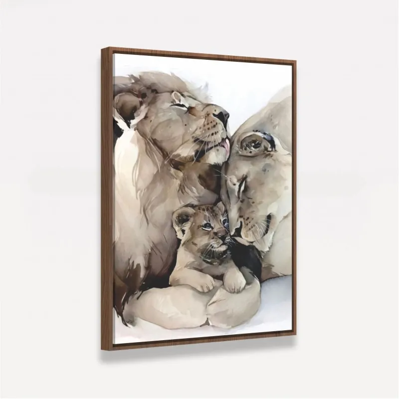 Quadro Leão Família em Arte - Pai Mãe e Filho