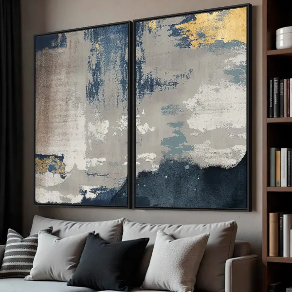 Quadro Duo Abstrato Toque Dourado