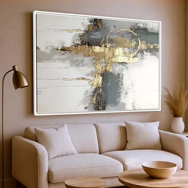 Quadro Abstrato Neutro Brilho Metálico
