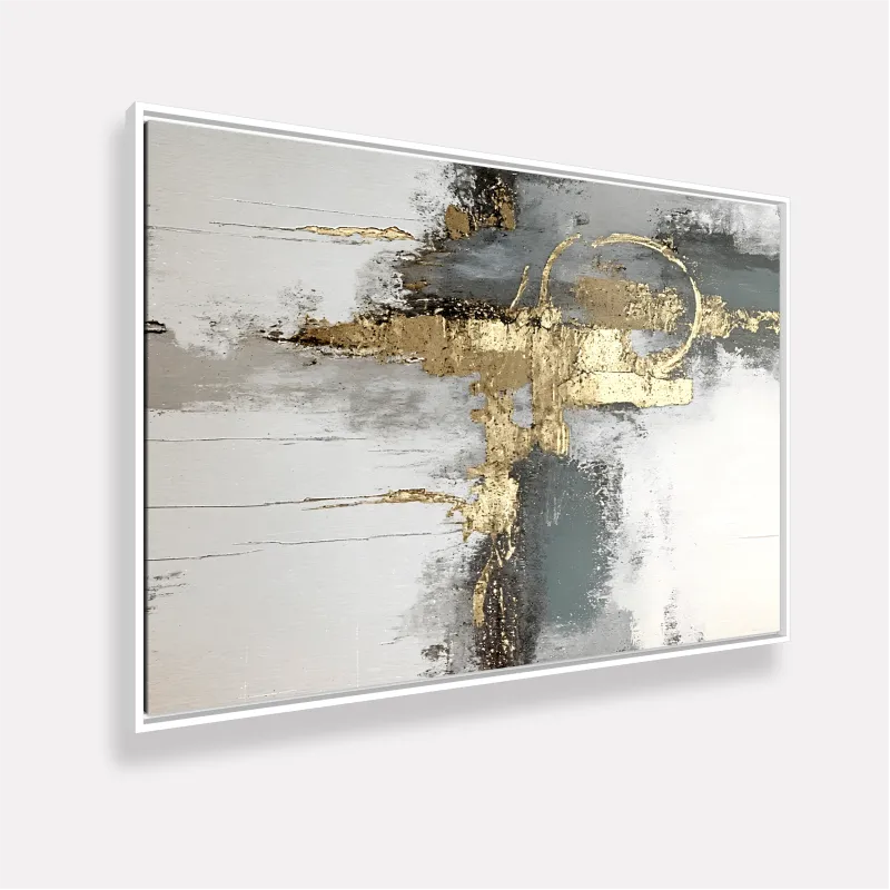 Quadro Abstrato Neutro Brilho Metálico