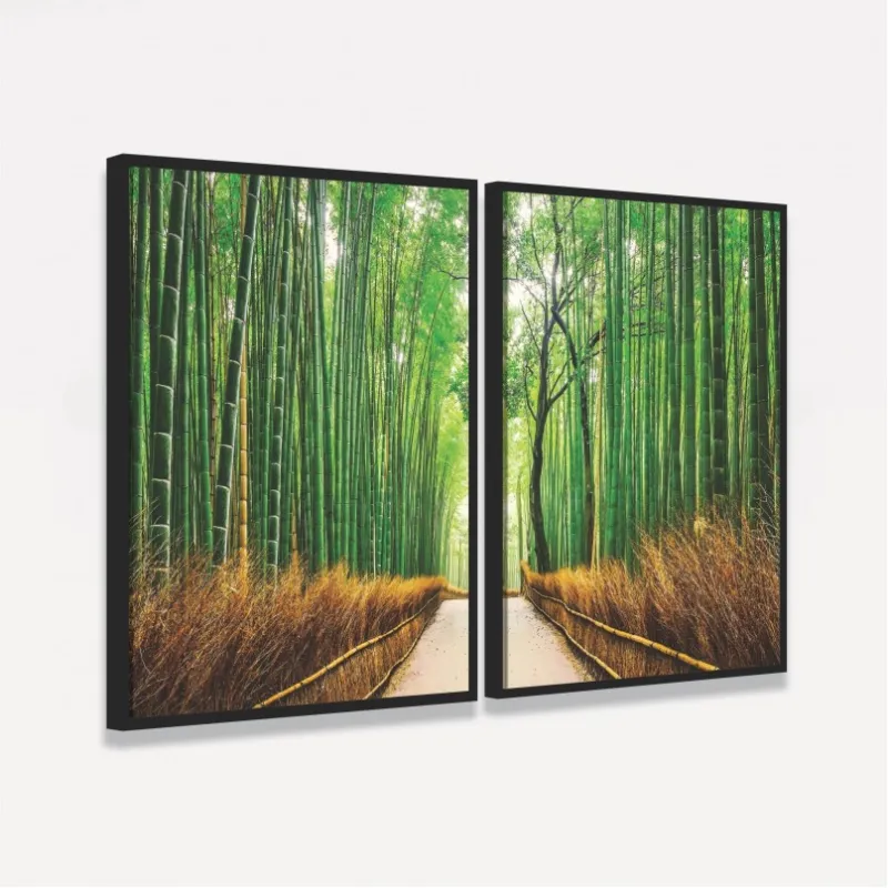 Quadro Floresta de Bambu Oriental - 2 Peças