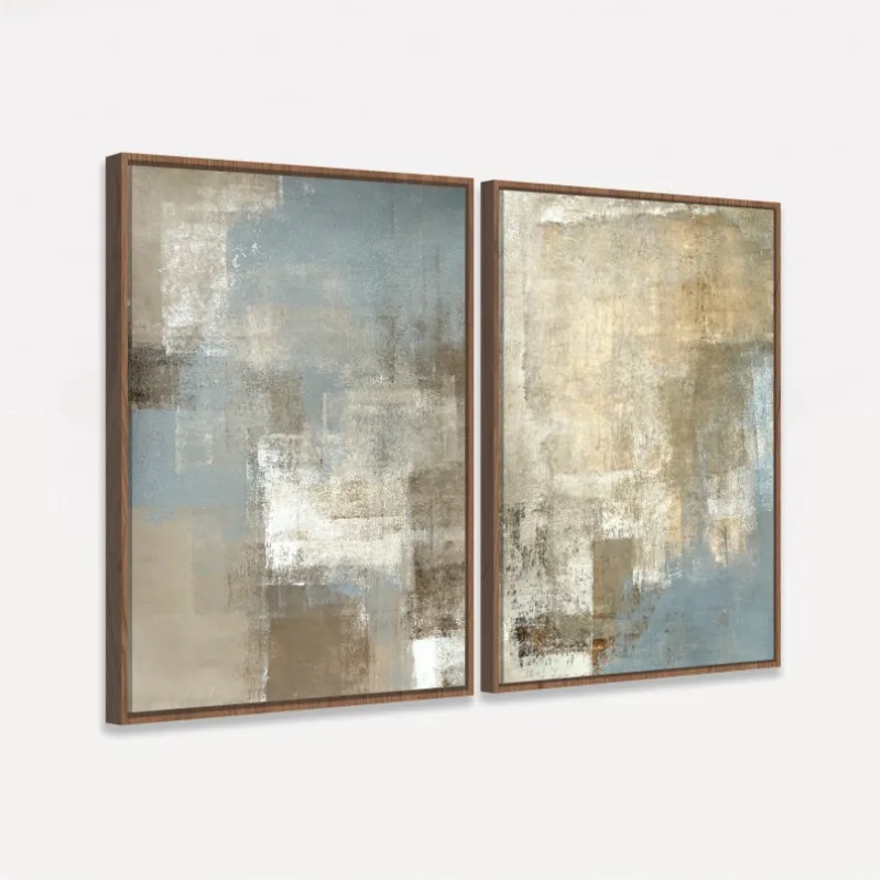 Quadro Abstrato Duo em Arte Moderna Elegance - Bege com Cinza