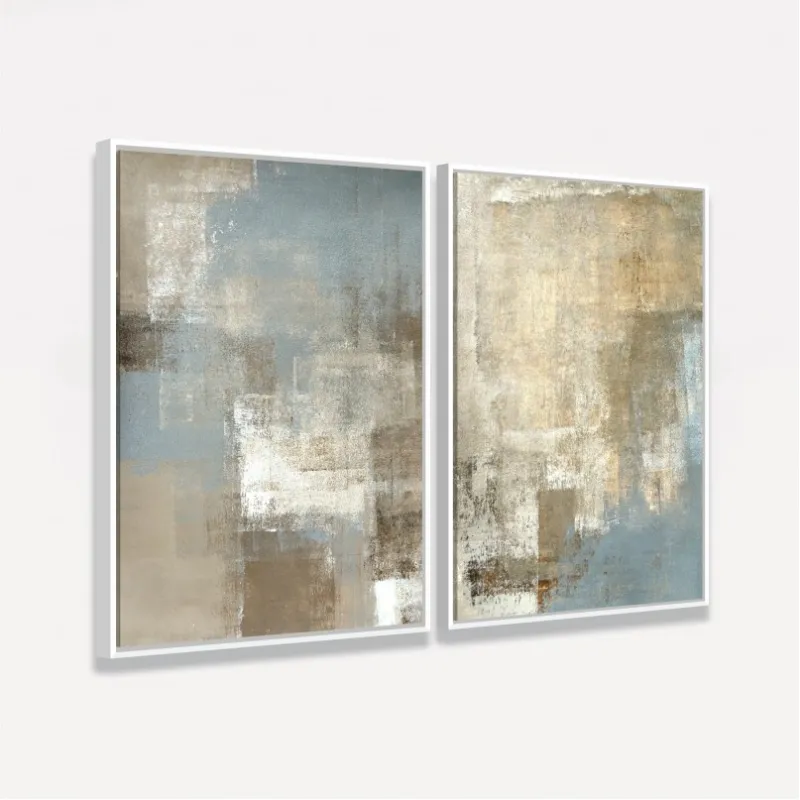 Quadro Abstrato Duo em Arte Moderna Elegance - Bege com Cinza