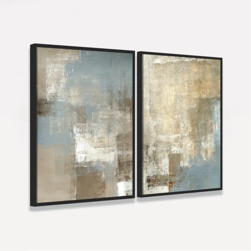 Quadro Abstrato Duo em Arte Moderna Elegance - Bege com Cinza