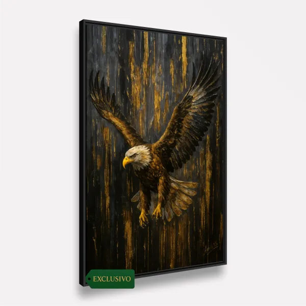 Quadro Águia em Ascensão Reinado Dourado Força e Liberdade