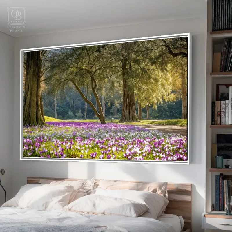 Quadro Jardim das Flores Roxas sob a Proteção das Àrvores Iluminadas