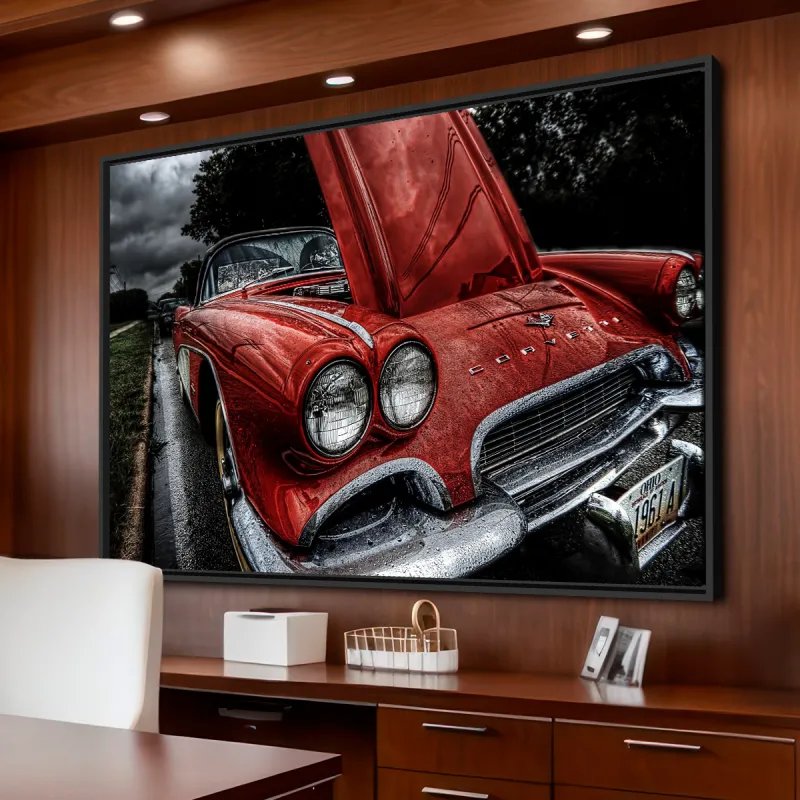 Quadro Carro Antigo - Corvetti Vermelho em Arte