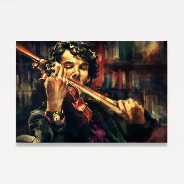 Quadro Sherlock Holmes e Violino Artístico