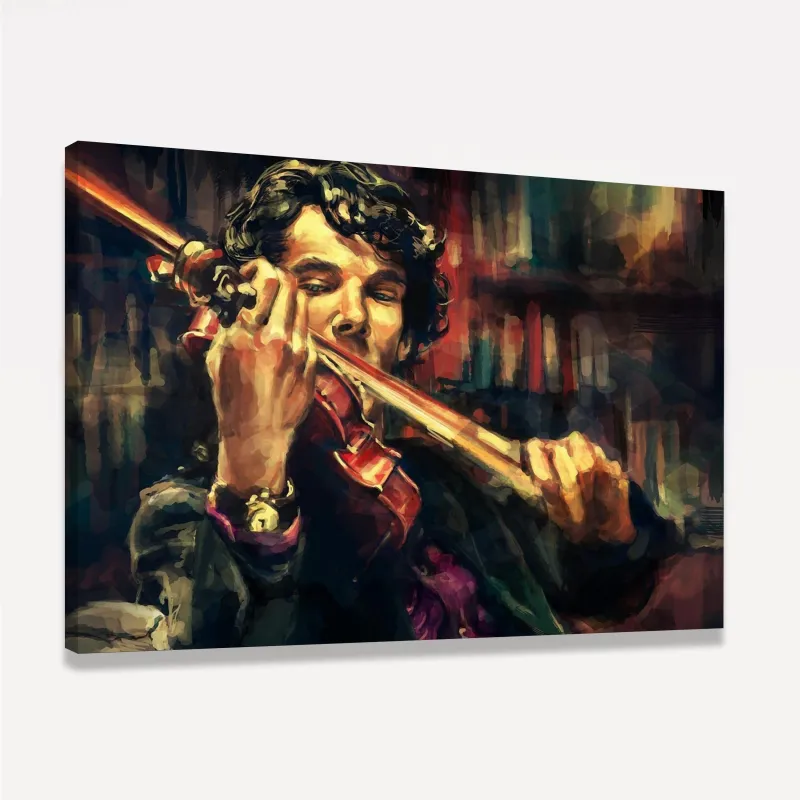 Quadro Sherlock Holmes e Violino Artístico