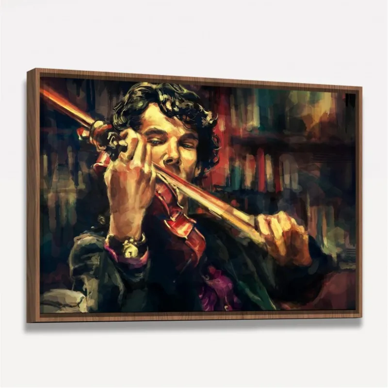 Quadro Sherlock Holmes e Violino Artístico