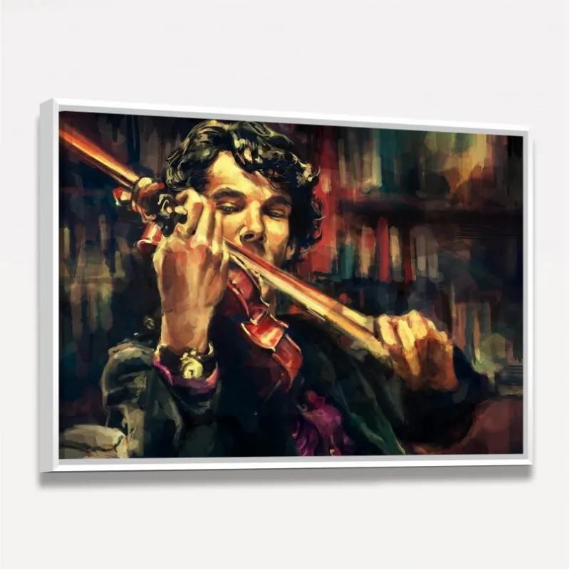 Quadro Sherlock Holmes e Violino Artístico