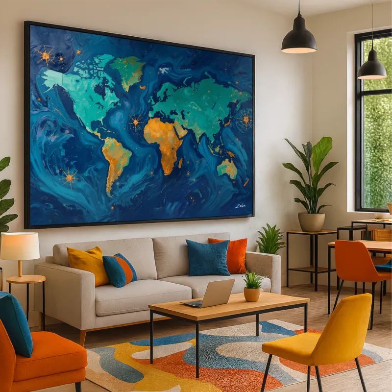 Quadro Mapa Mundi Noite Estrelada