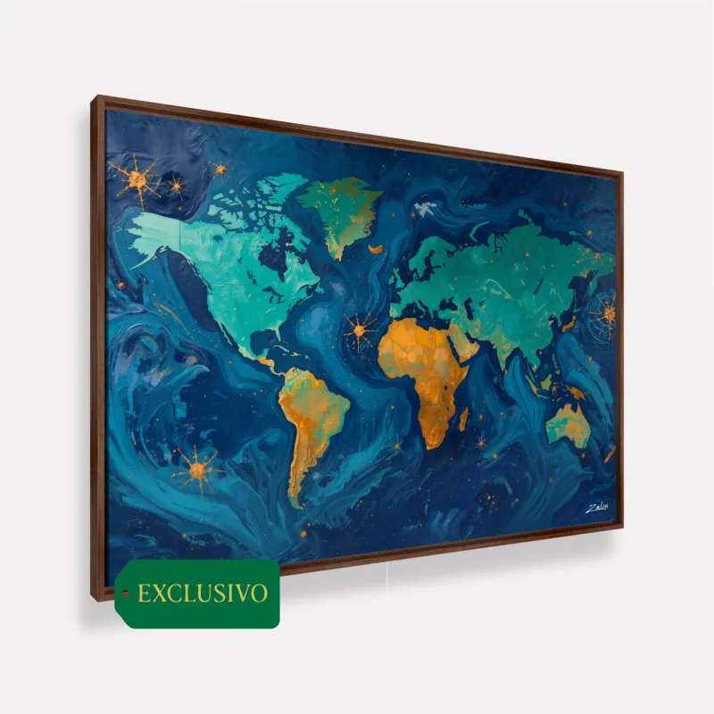 Quadro Mapa Mundi Noite Estrelada