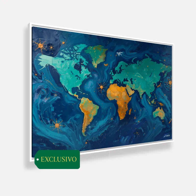 Quadro Mapa Mundi Noite Estrelada
