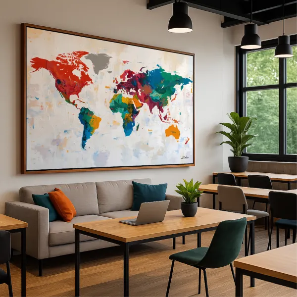 Quadro Mapa Mundi Contemporâneo Colorido