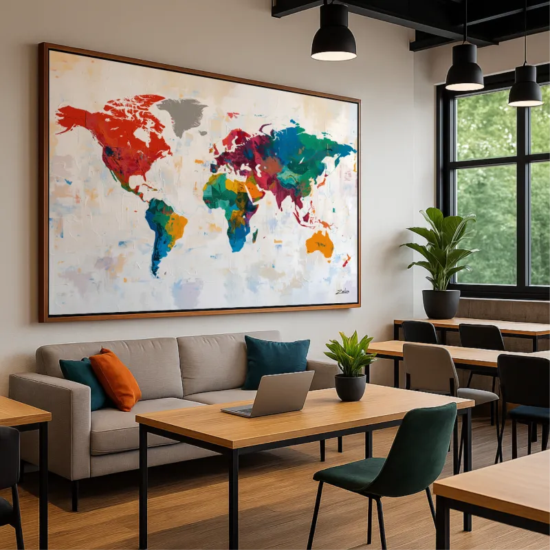 Quadro Mapa Mundi Contemporâneo Colorido