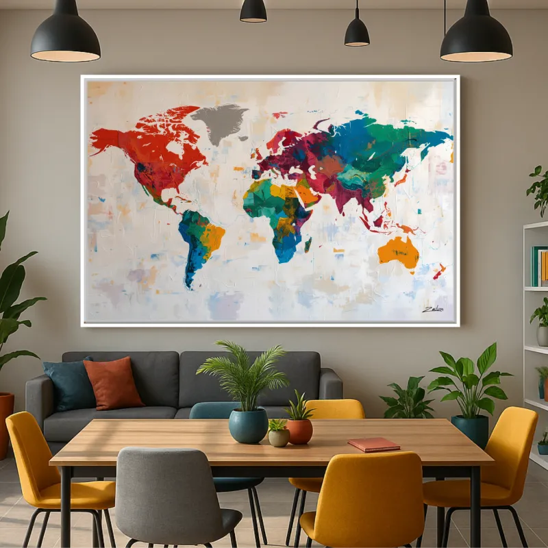 Quadro Mapa Mundi Contemporâneo Colorido