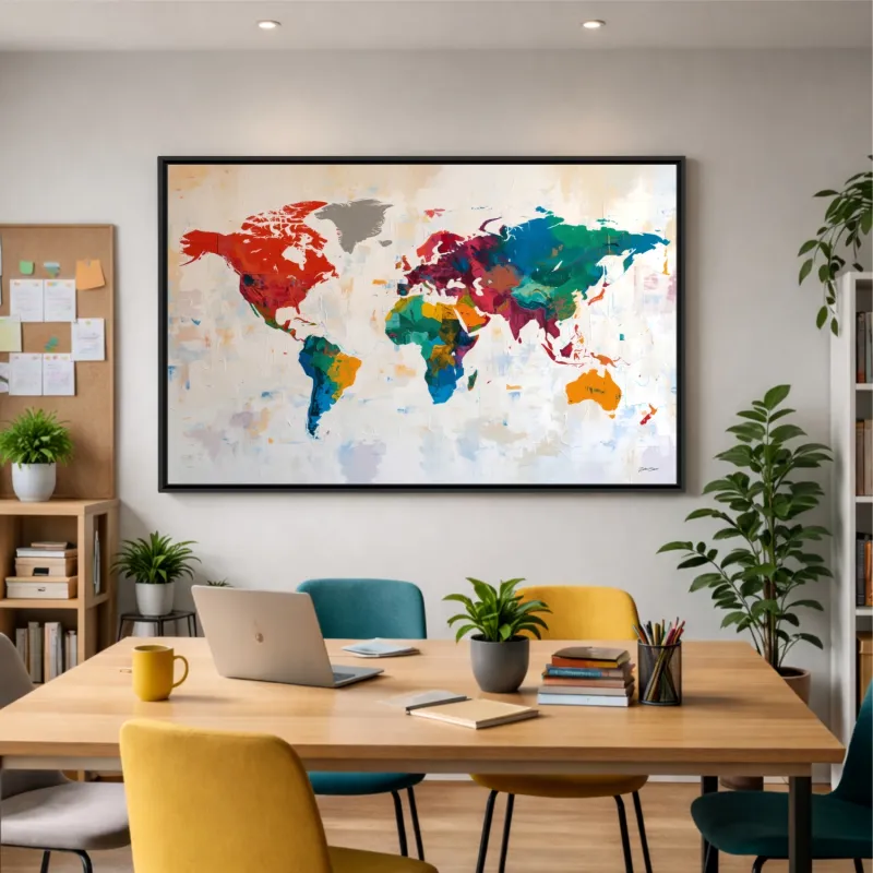 Quadro Mapa Mundi Contemporâneo Colorido - Arte Exclusiva