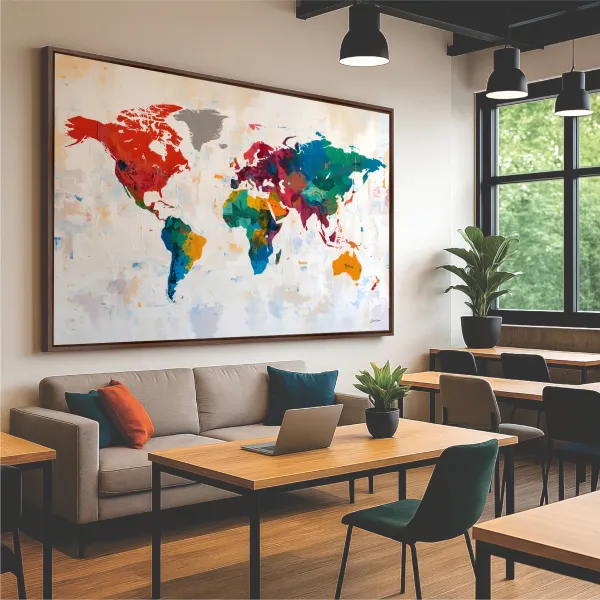 Quadro Mapa Mundi Contemporâneo Colorido - Arte Exclusiva