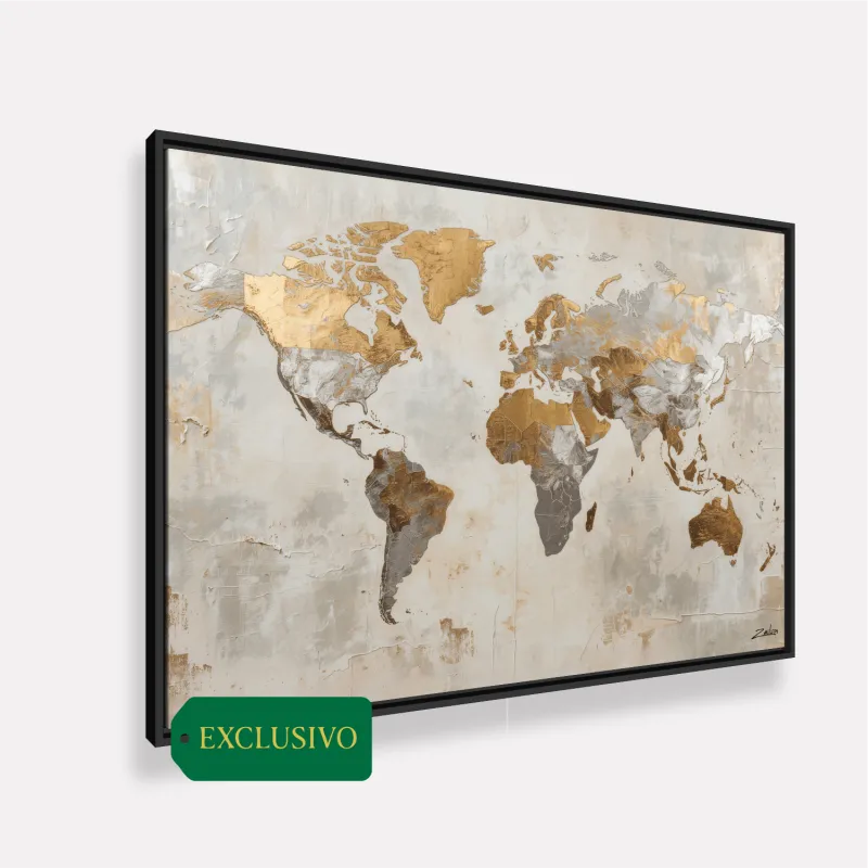 Quadro Mapa Mundi Texturas Nobres 