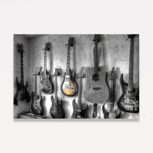 Quadro Violão Guitarras Coleção - Preto e Branco