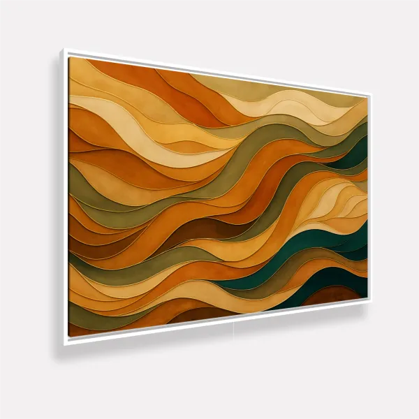 Quadro Abstrato Ondas Orgânicas Terracota Verde Dourado