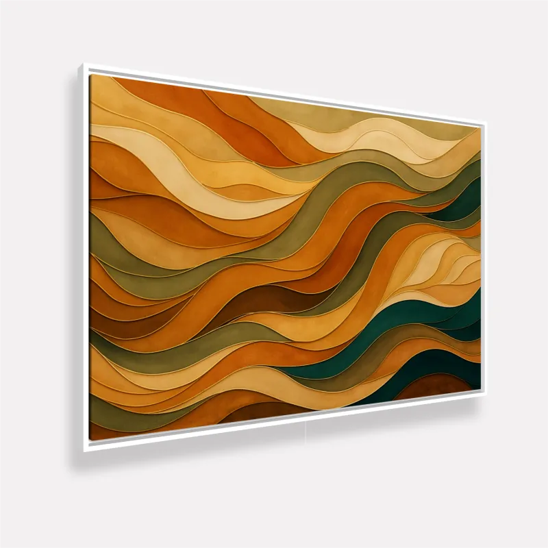 Quadro Abstrato Ondas Orgânicas Terracota Verde Dourado
