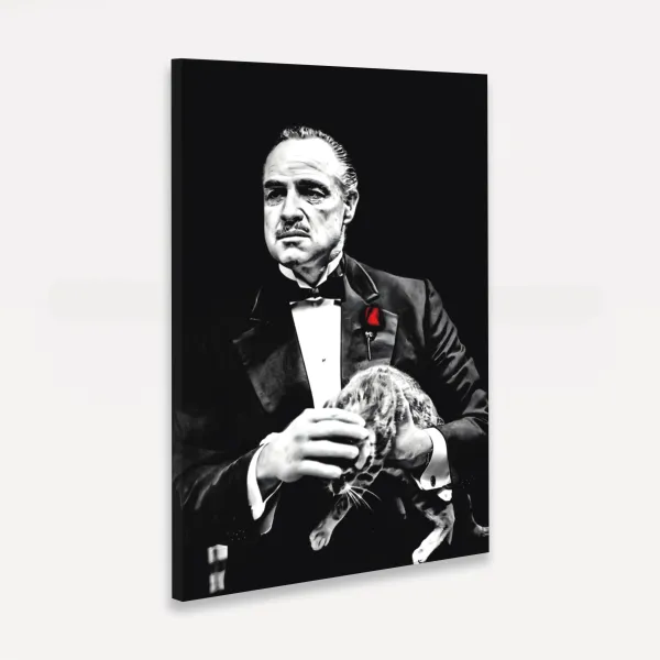 Quadro Poderoso Chefão e Gatinho - Preto e Branco