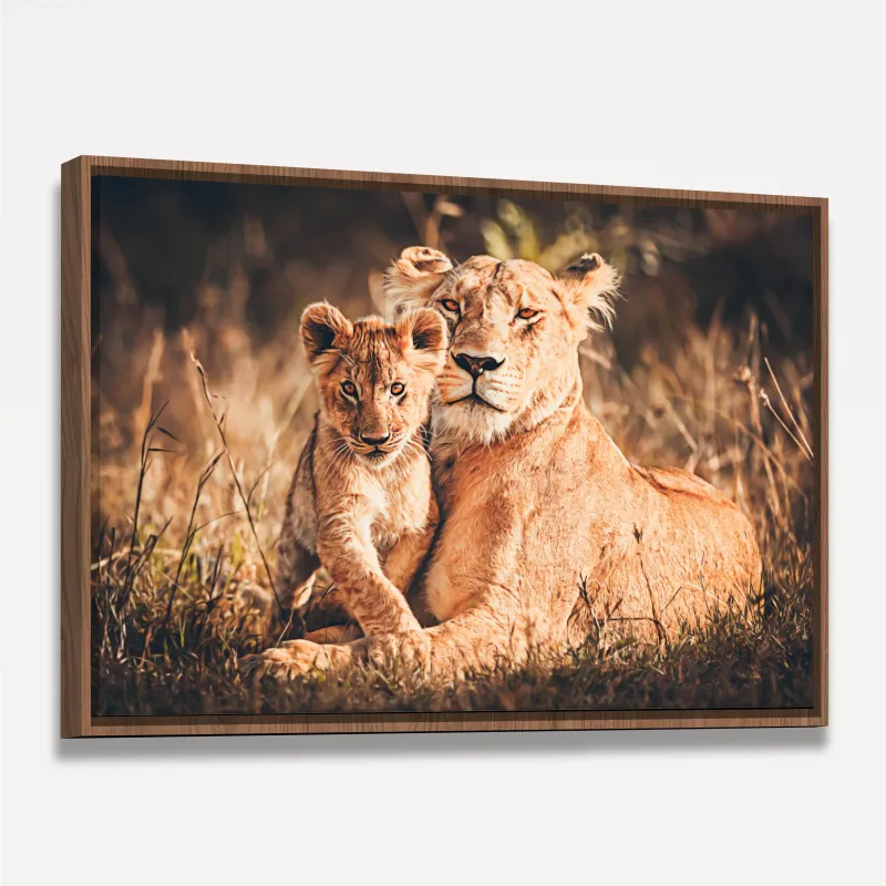 Quadro Leoa Mãe e Filhote Artístico