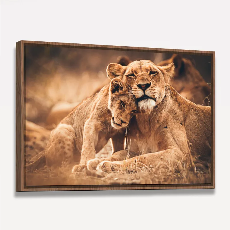 Quadro Leoa e Filhote Amor de Predador