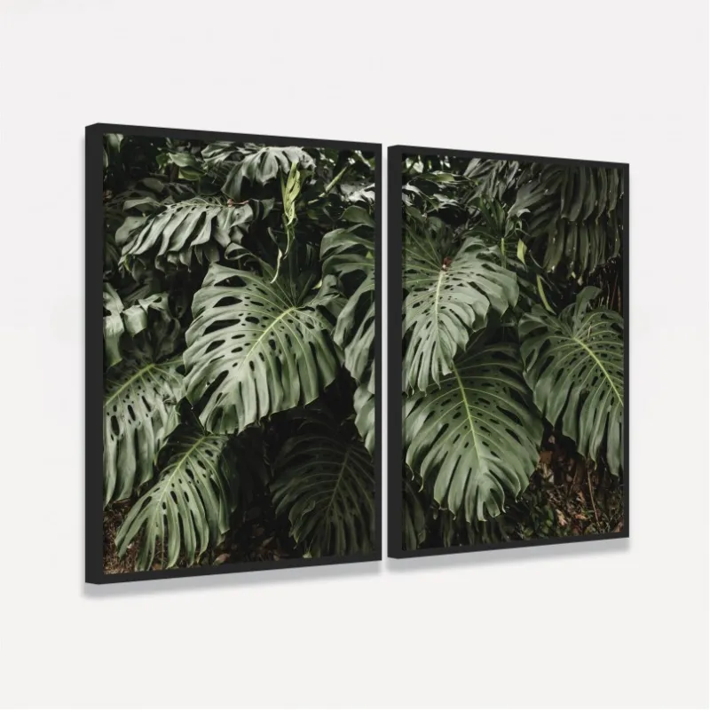 Quadro Folhas Costela de Adão Duo no Jardim - Kit 2 Telas