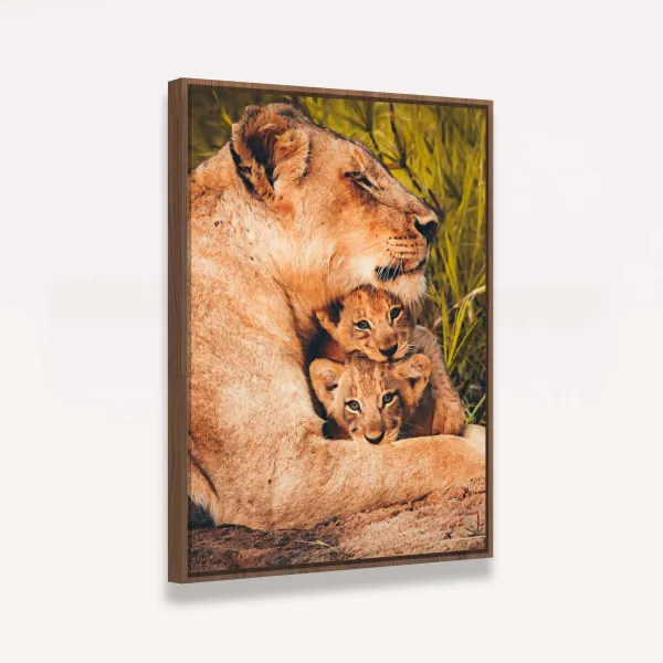 Quadro Leoa Família Amor Materno - 2 Filhotes