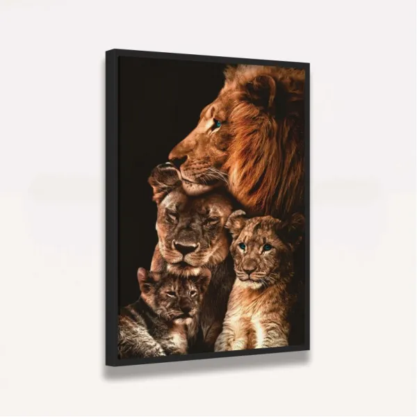 Quadro Família de Leões 2 Filhotes Cores Vibrantes
